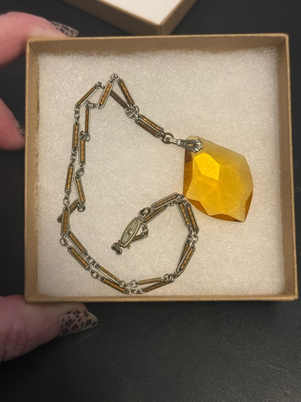 Antique Art Deco Citrine/Amber Crystal Glass Pendant Necklace - Picture 3 of 6